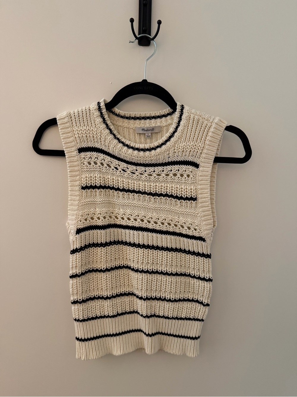 Madewell Cream & Black Striped Sleeveless Knit Top
